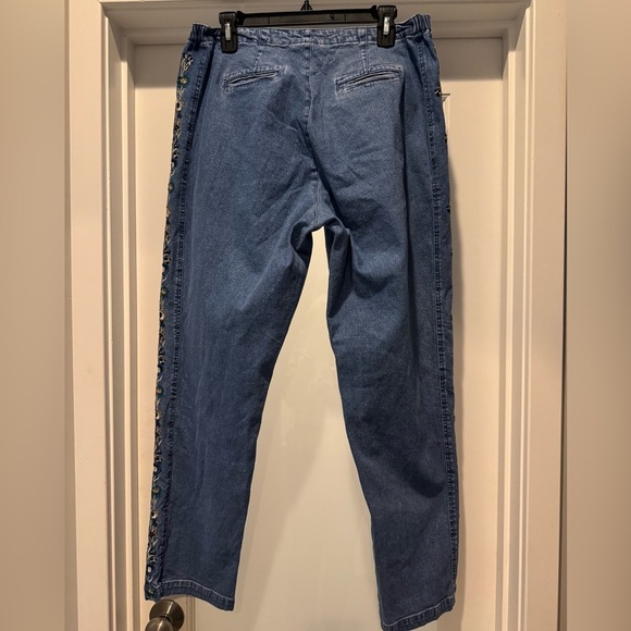 DENIM & CO Embroidered Blue Women Jeans Size L Hippie Floral Festival Boho - Picture 7 of 17